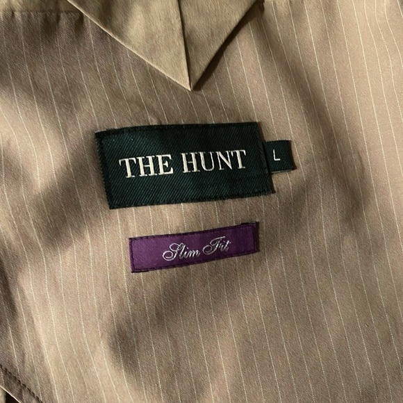 The Hunt Sz L cotton khaki with white subtle pinstripes  unlined blazer - Picture 3 of 8